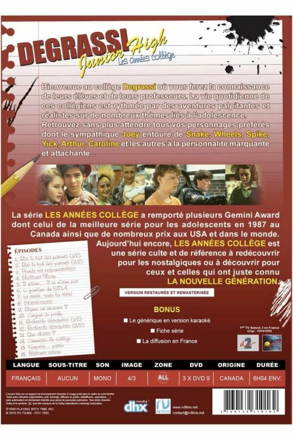 Les années collège Saison 3 DVD Biographie